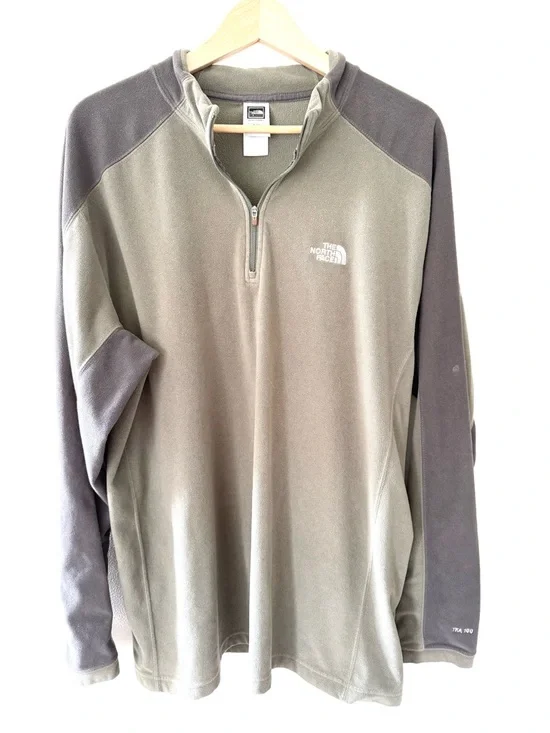 The North Face Men's Olive & Gray TKA 100 1/4-Zip Fleece Pullover Gorpcore - Picture 1 of 6